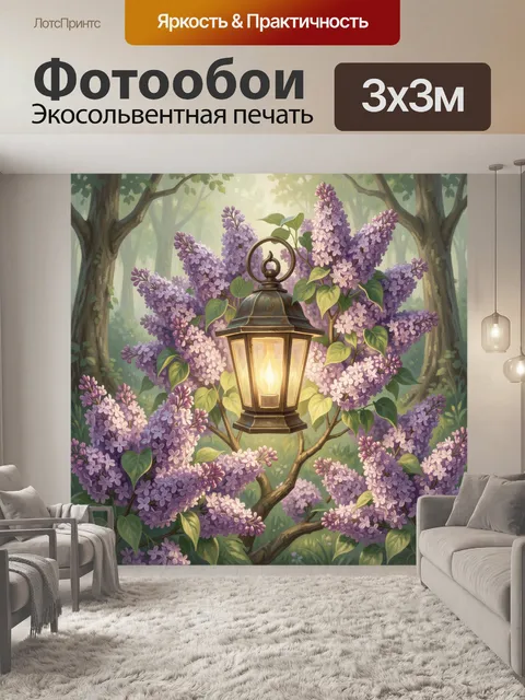 Фотообои Фонарь среди цветущей сирени