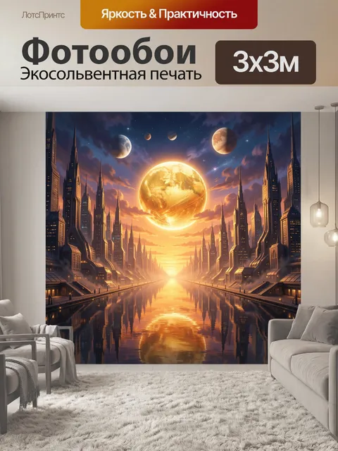 Фотообои Футуристический город и планеты