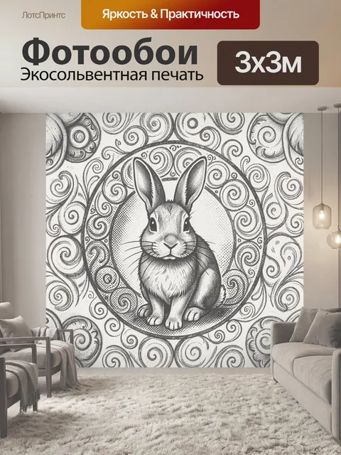 Фотообои Заяц в орнаментальном медальоне