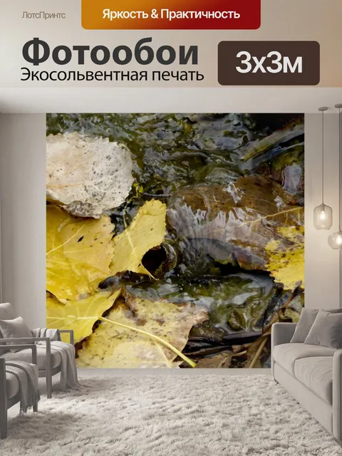 Фотообои Осенние листья в управлении ручей