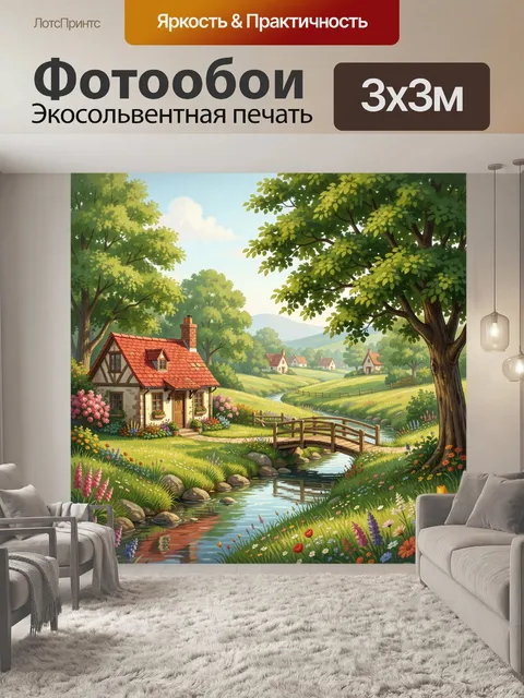 Фотообои Сказочная деревня у ручья