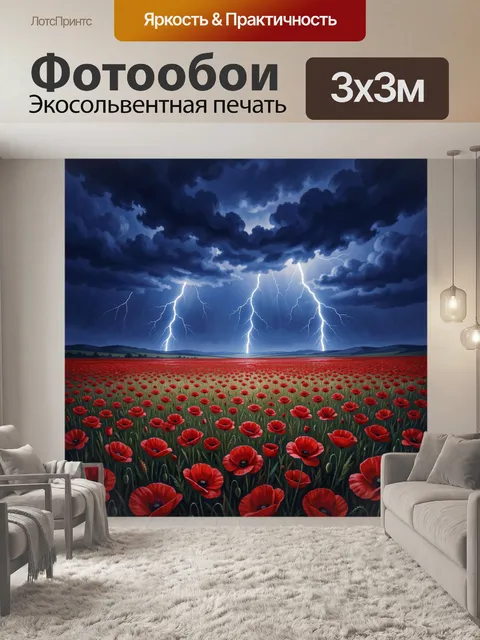Фотообои Маки под грозовым небом