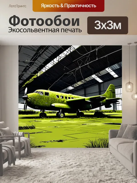 Фотообои разрушенный ангар, самолет ан-2, обросший мхом и травой, с природой, восстанавливающей свою власть