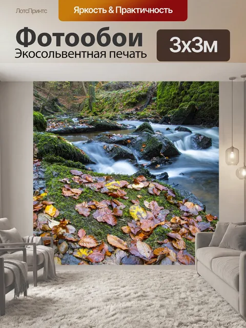 Фотообои Осенний лес с потоком
