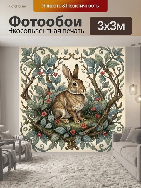 Фотообои Заяц среди цветущих ветвей