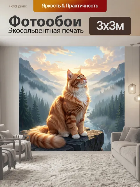 Фотообои Рыжий кот в горном пейзаже