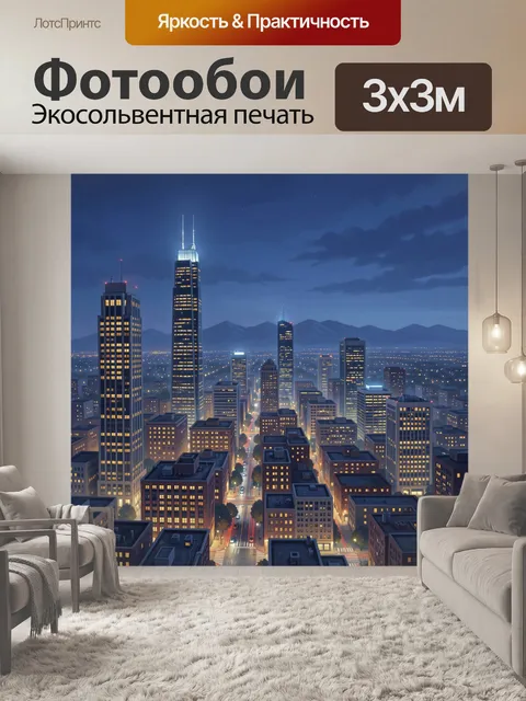 Фотообои Ночной город с небоскрёбами
