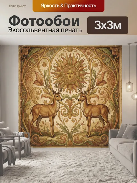 Фотообои Лесные олени и солнечный символ