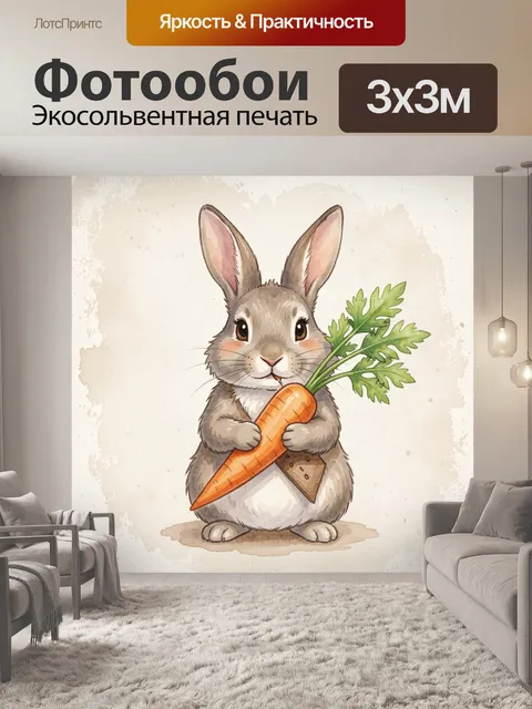 Фотообои Милый кролик с морковкой