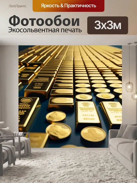 Фотообои усыпанный золотыми слитками и монетами город