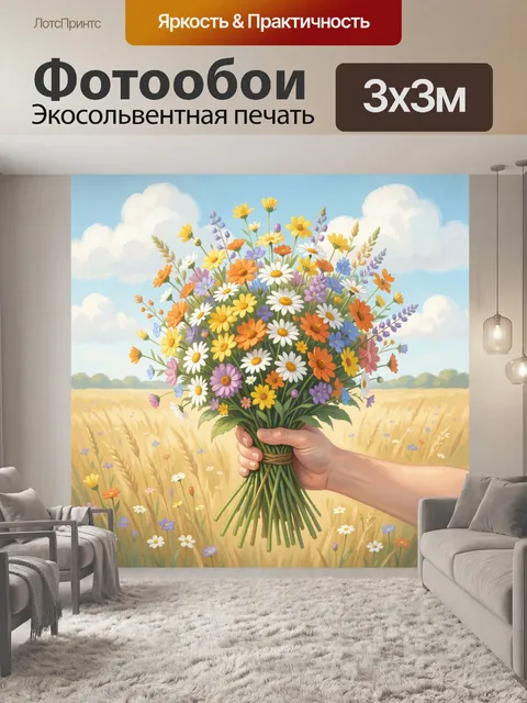 Фотообои Букет полевых цветов в руках