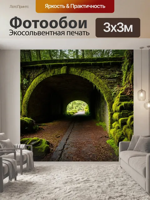 Фотообои лофт, показывающие старые мосты, покрытые мшистыми камнями и зарослями