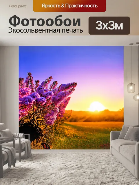 Фотообои куст сирени раскинулся на фоне заката