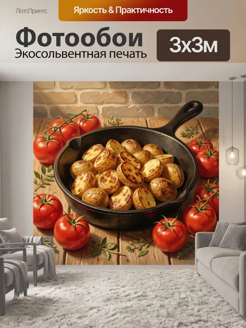 Фотообои Жареный картофель, томаты и розмарин