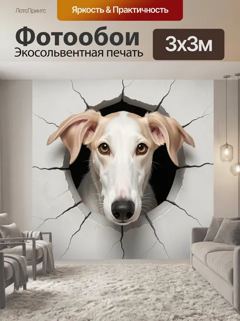 Фотообои Щенок пробивает стену мордой
