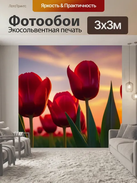Фотообои тюльпаны на фоне заката