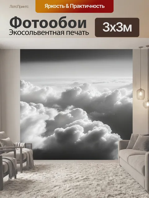 Фотообои пейзаж с облаками чернобелый