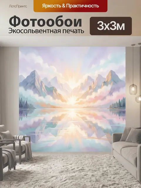 Фотообои Сияющие горы у зеркального озера
