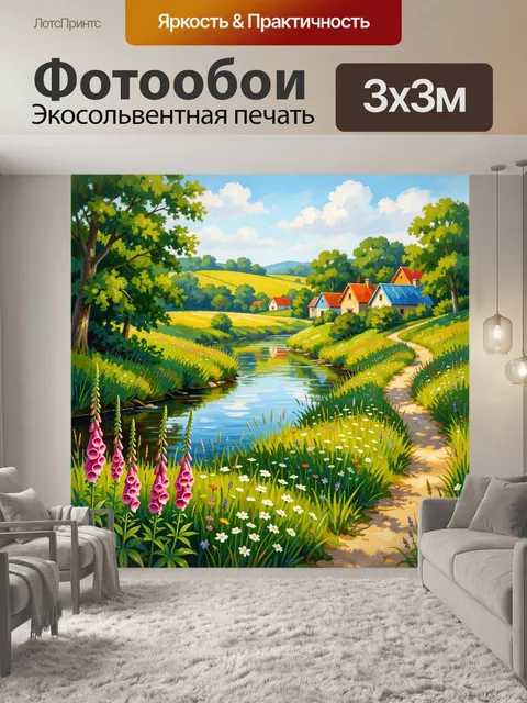 Фотообои Летняя деревня у реки