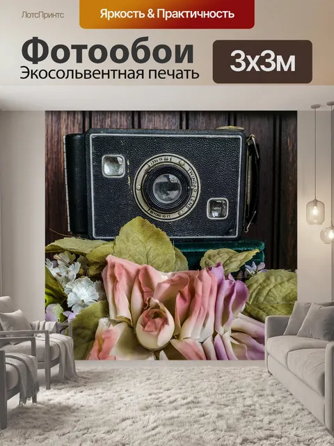 Фотообои Коробка Камера и Цветы