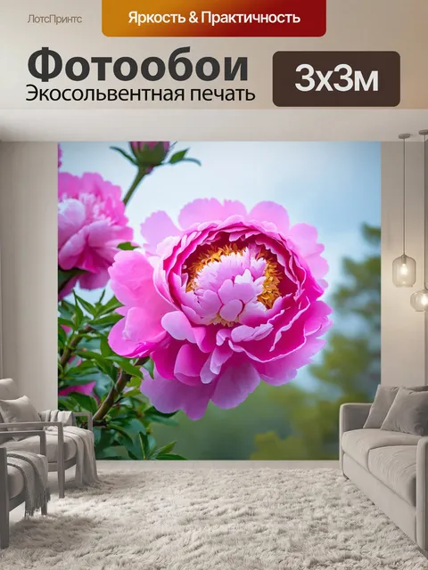 Фотообои пионы, фотографии которых слетели даром облаков, создающих эффект нежности