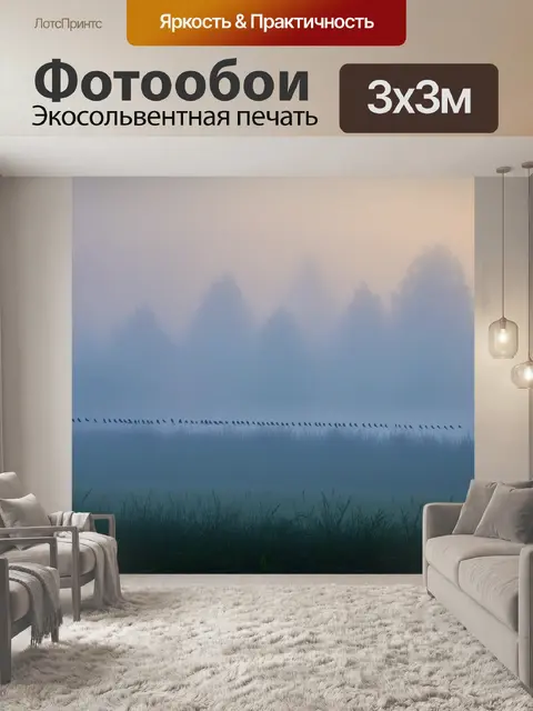 Фотообои утренний туман и неясные силуэты птиц