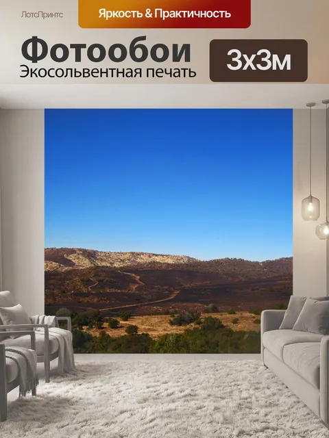 Фотообои вид на холмы с выжженной травой