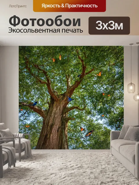 Фотообои великаны деревья, с редкими птицами и бабочками, парящими вокруг