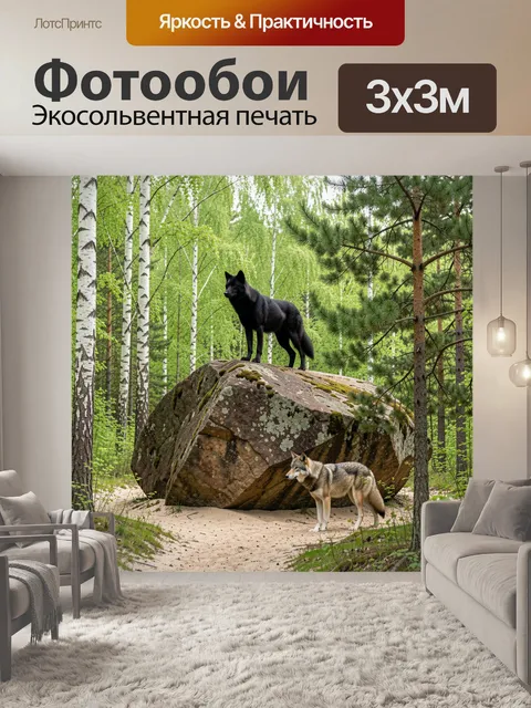 Фотообои Волк в лесу на камне
