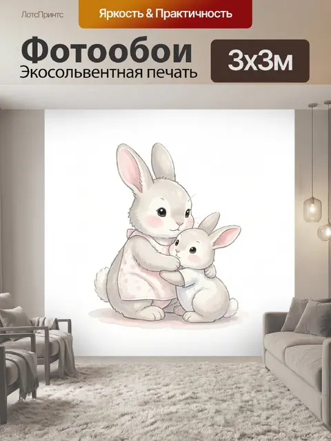 Фотообои Два милых зайчонка в объятиях
