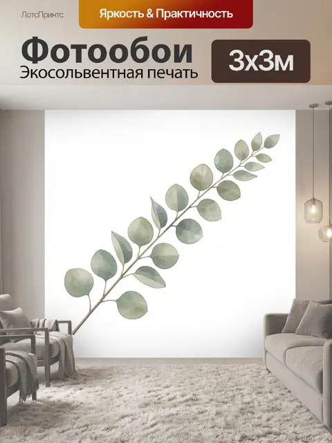 Фотообои Веточка эвкалипта на белом фоне