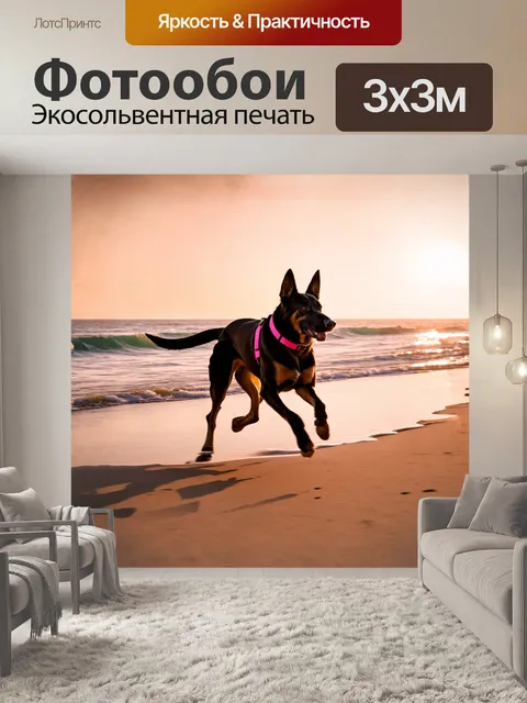 Фотообои черная немецкая овчарка с розовым воротником