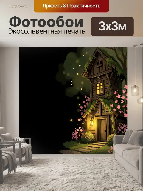 Фотообои Сказочный лесной домик ночью