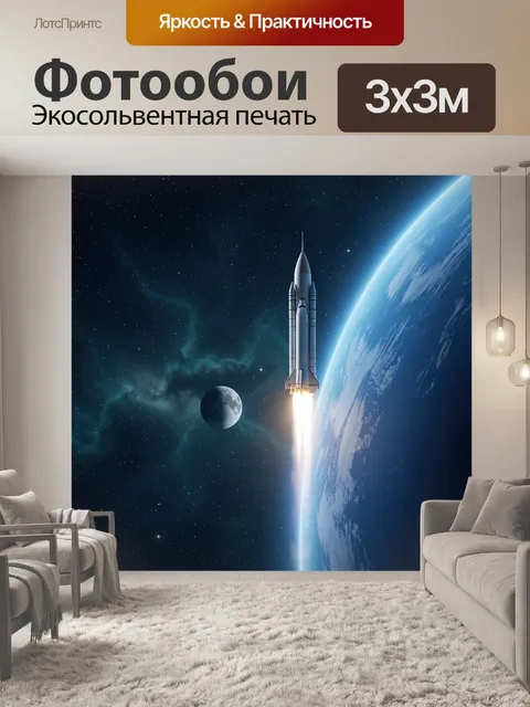 Фотообои Космический старт ракеты у планеты