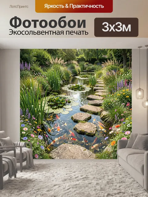 Фотообои Садовый пруд с карпами кои