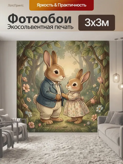 Фотообои Зайцы в лесной поляне