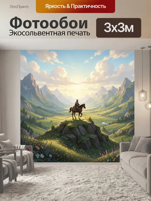 Фотообои Всадник в горной долине