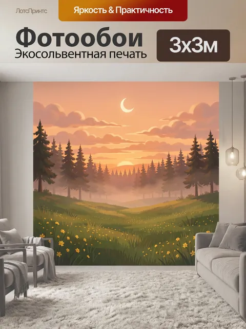 Фотообои Лесная поляна на закате