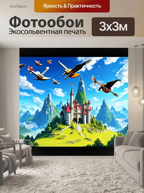 Фотообои сказка королевство, где летающие горы в форме музыкальных инструментов создают необыкновенную симфонию в…