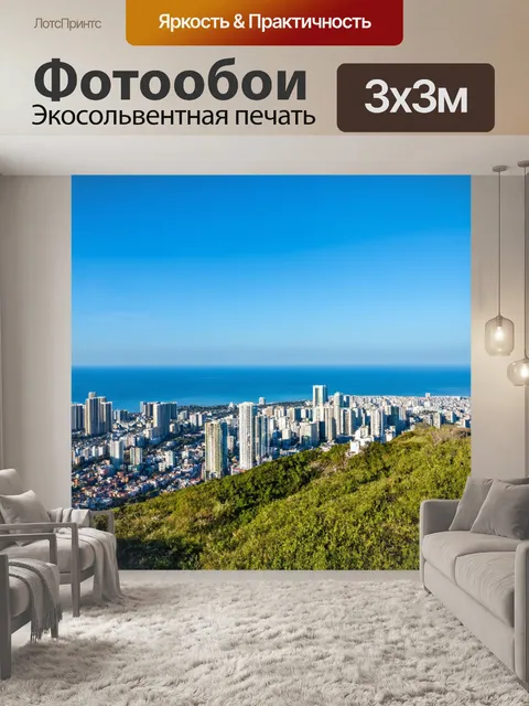 Фотообои панорама города с вершины сопки, океан и природа