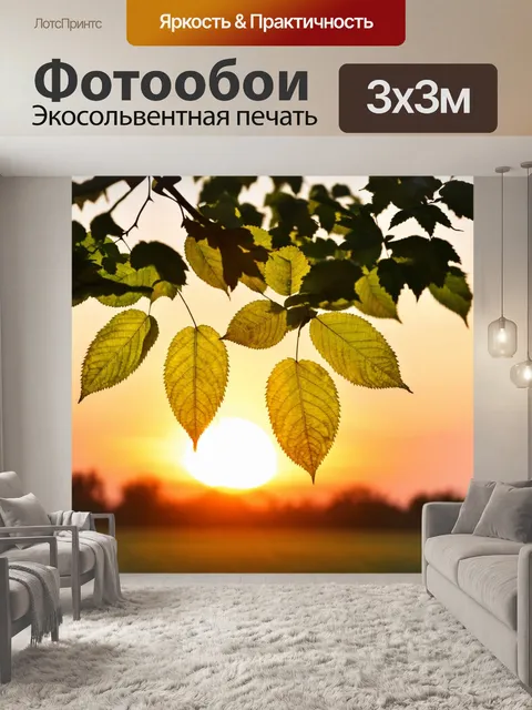 Фотообои летний вечер: листья на фоне заката
