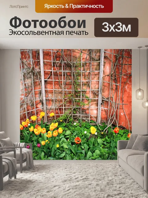 Фотообои тюльпаны на красной стеной