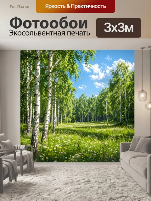 Фотообои Берёзовая роща в летний день