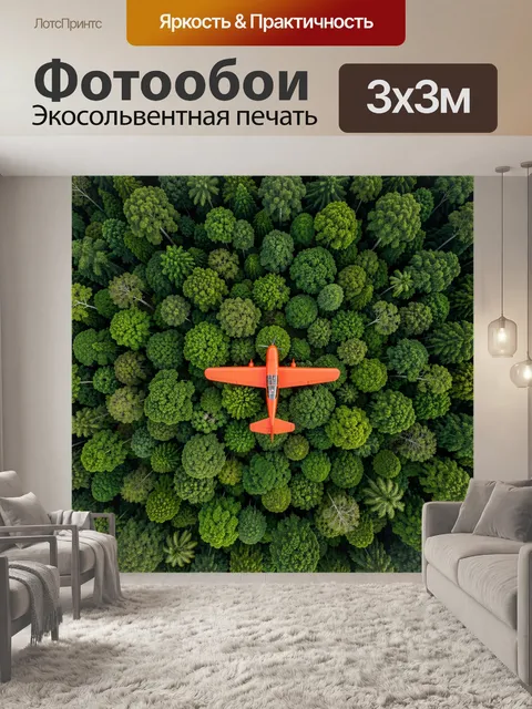Фотообои Оранжевый самолет над лесом