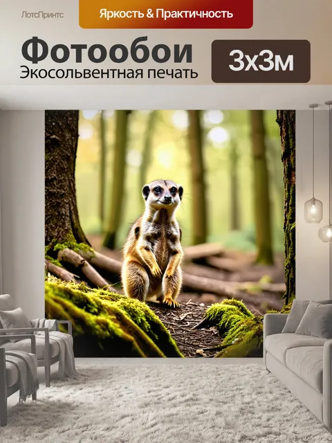 Фотообои сурикат, исследующий живописный лес, освещенный мягким утренним светом