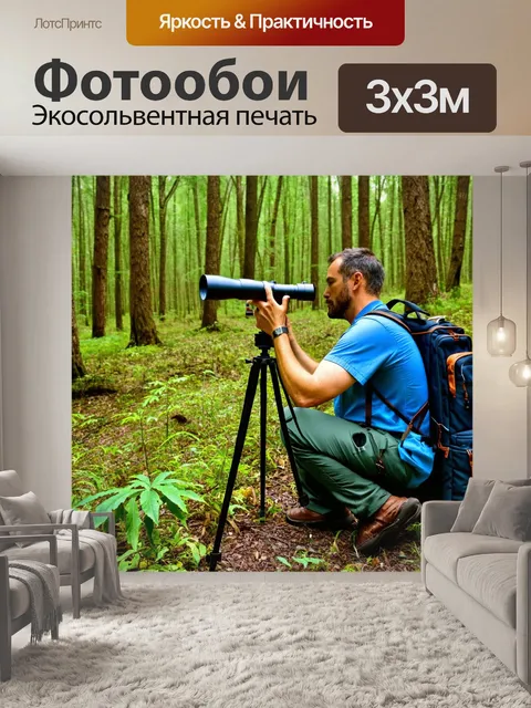 Фотообои в дикой природе ветеринар проводит исследование с помощью телескопа