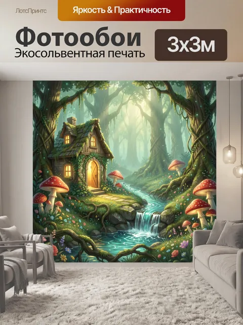 Фотообои Волшебный лесной домик у ручья