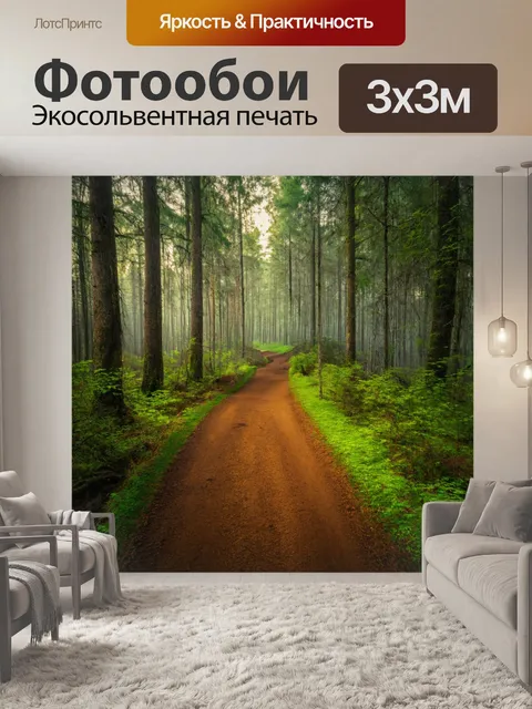 Фотообои лес с тропами, которые ведут в миражный пейзаж