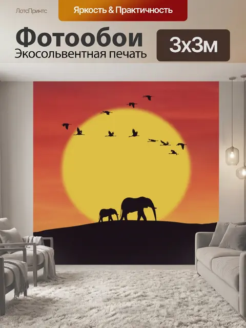 Фотообои Закат слонов