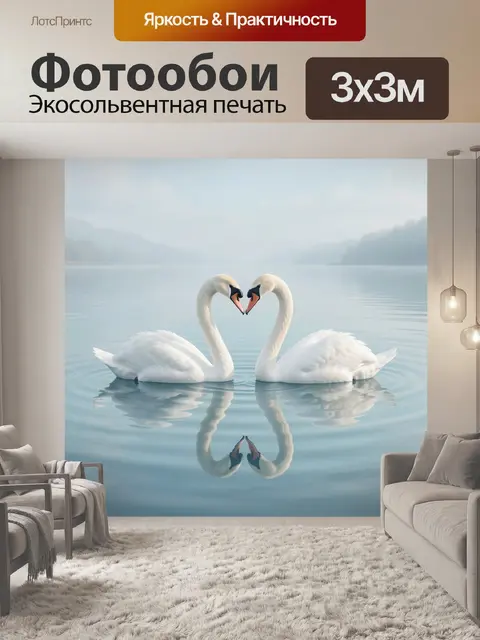 Фотообои Пара лебедей на озере